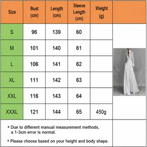 Tabella taglie dettagliata per l'elegante abito lungo bianco a pieghe stile francese