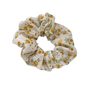 Chouchou rétro en tissu avec imprimé fleurs jaunes pour accessoires de coiffure
