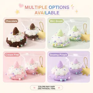 Collection of 4 colorful puff cake squishy toys for stress relief and sensory fidget play