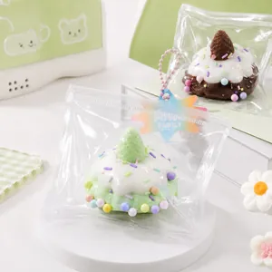 Cute cream puff cake squishy toy set in individual transparent zip-lock bags for kids