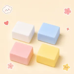Macaron colored tofu squishy stress relief toy set in four soft pastel colors