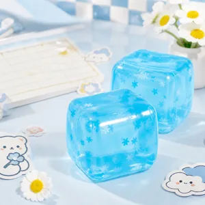 Translucent blue ice cube squishy stress relief toy with snowflake pattern for Halloween gift