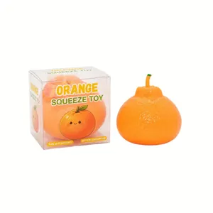 Realistic orange squeeze toy for stress relief with transparent packaging box included