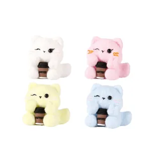 Σετ 4 χαριτωμένα παιχνίδια squishy γάτας με κύπελλα καφέ για ανακούφιση από το άγχος