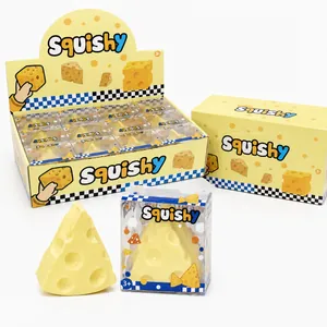 Slow rebound triangle cheese squishy toy set in display box for stress relief