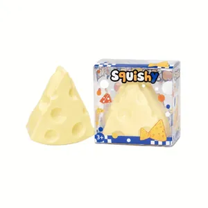 Slow rebound triangle cheese squishy toy stress reliever in transparent packaging box