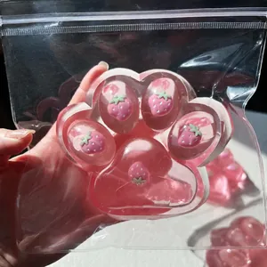 Kattenpoot Aardbei Squishy Speelgoed Roze Transparant Zacht Traag Herstel Sensorisch Stressverlichting Speelgoed Voor Kinderen Volwassenen Kantoor