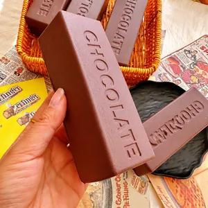 Chocolate bar shaped PU slow rising squishy toy for stress relief in brown color