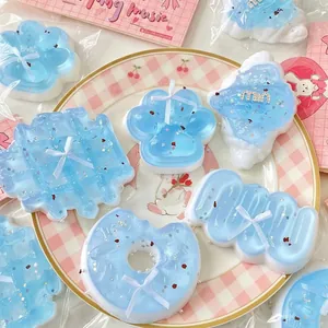 Cute Exquisite Sea Salt Squishy Stress Relief Toy Clear Blue Cat Paw Donut Shape Plastic Squishy For Teens Adults Gift