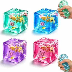Ocean-themed ice cube squishy stress relief toys with shells and starfish inside