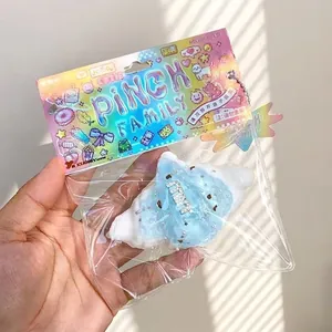 Macro detail view of blue sea salt series TPR squishy stress relief toy in packaging