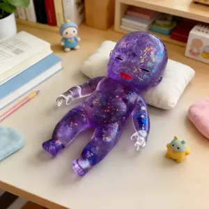 Lila transparenter Stressabbau-Spielzeug in Babyform mit Glitzer