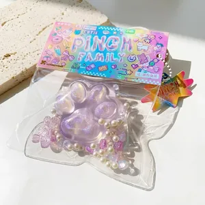 Cute Cat Paw Squishy Toy Slow Rebound Soft Stress Relief Toy With Glitter And Artificial Pearl For Kids Adults Daily Use