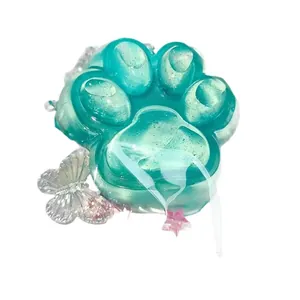 Blue transparent cat paw squishy toy for stress relief and slow rebound sensory play