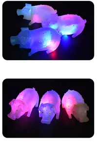 Gedetailleerde weergave van drie lichtgevende piepvarkens met kleurrijke LED-verlichting.