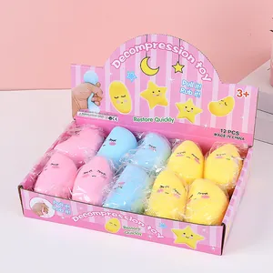 Box of 12 colorful moon and star decompression squeeze toys for kids