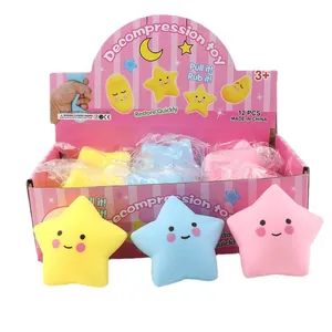 Kawaii star squeeze decompression toys in yellow blue and pink with pink display box set