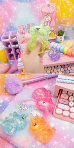 Λεπτομέρεια του πολύχρωμου unicorn squishy με πούλιες για ανακούφιση από το άγχος.