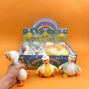 Soft squishy duck decompression toy set with colorful outfits for stress relief