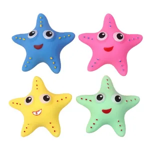 Set of four colorful big-eyed starfish squishy toys for stress relief and sensory fun