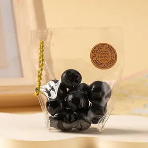 Gros plan d'un jouet squishy myrtille dans un petit sac transparent