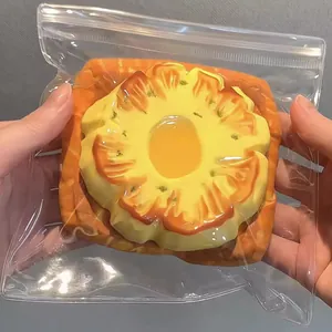Juguete squishy de pudín de piña de silicona hecho a mano para aliviar el estrés en bolsa
