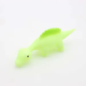 Detailed view of a bright neon green flick dinosaur toy designed for stress relief fun