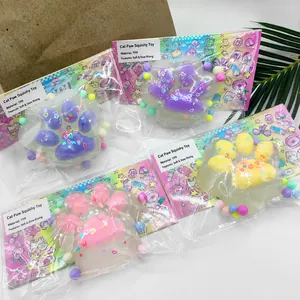 Sunlight UV Color Changing Cat Paw Squishy Toy Soft TPR Stress Relief Squeeze Toy With Glitter Sequins For Kids Adults Gift