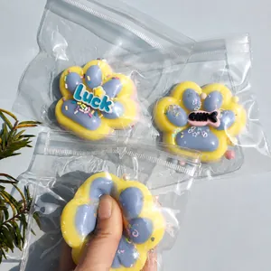 Macro view of soft cat paw squishy toys in zip-lock bags for tactile stress relief