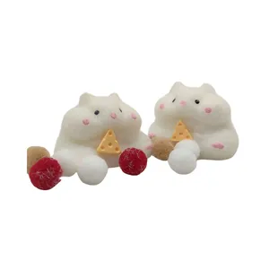 Cute white hamster squishy toys holding cheese, soft decompression stress relief toys