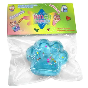 Blauwe kattenpoot squishy speelgoed met kleurrijke glitters in originele verpakking