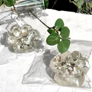 Macro detail of crystal transparent cat paw squishy toy in individual packaging