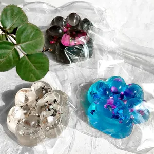 Jouets anti-stress artistiques en résine en forme de patte de chat avec paillettes colorées
