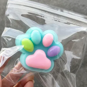 Cute Cat Paw Squishy Toy Silicone Flocked Decompression Squeeze Toy For Stress Relief Office Home Desktop Decoration Gift