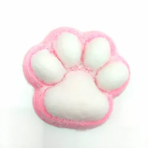Cute pink and white plush cat paw squishy toy for slow rebound stress relief
