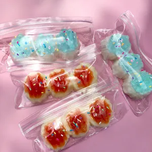Detailed view of triple octopus ball squishy toys in clear bags with colorful sprinkles