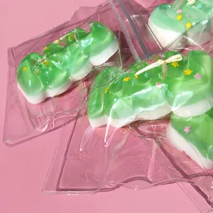 Detail shot of the realistic mint cream bar squishy toy showing its texture and size.