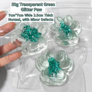 50g transparent green aurora cat paw squeeze toy, 7x7x2.5cm detail showing size