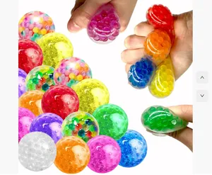 Detailed macro view showing colorful water bead squeeze balls for effective stress relief