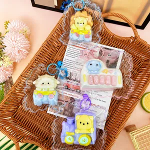 Detailed view of four colorful animal-shaped silicone squishy toys inside a woven basket.