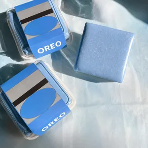 Detailed macro view of a blue square-shaped slow-rebound squishy toy for stress relief
