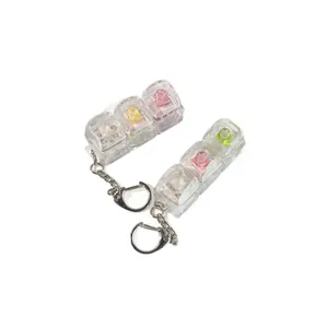 Transparante 3-toets mechanische toetsenbord switch tester fidget sleutelhanger met rozen