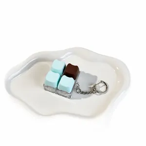 Cute cat ear keycap fidget toy keychain with 4-key mechanical press and silver chain