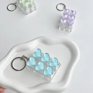6-Grid Translucent Heart Mechanical Keyboard Switch Stress Relief Button Squishy Toy Keychain Pendant For Kids Adults Bag Decoration