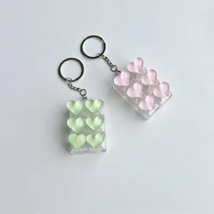 High-quality 6-grid heart-shaped crystal resin keyboard fidget stress relief toy keychain