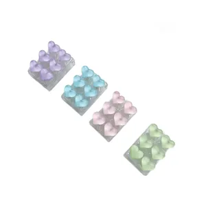 Six-grid ice-transparent resin heart keyboard fidget toy keychains in four pastel colors
