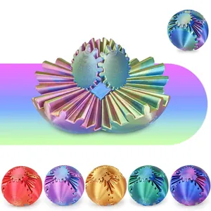 Close-up of 3D printed gradient gear ball fidget toy showing multiple color options