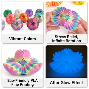 3D printed rainbow gear ball details showing rotation and glow-in-the-dark effect