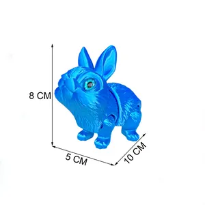 Detailed dimension view of a blue 3D-printed articulated rabbit toy ornament