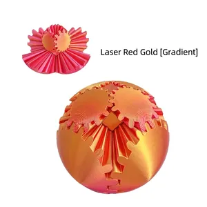 Detailed view of 3D printed gear fidget ball toy in laser red gold gradient finish